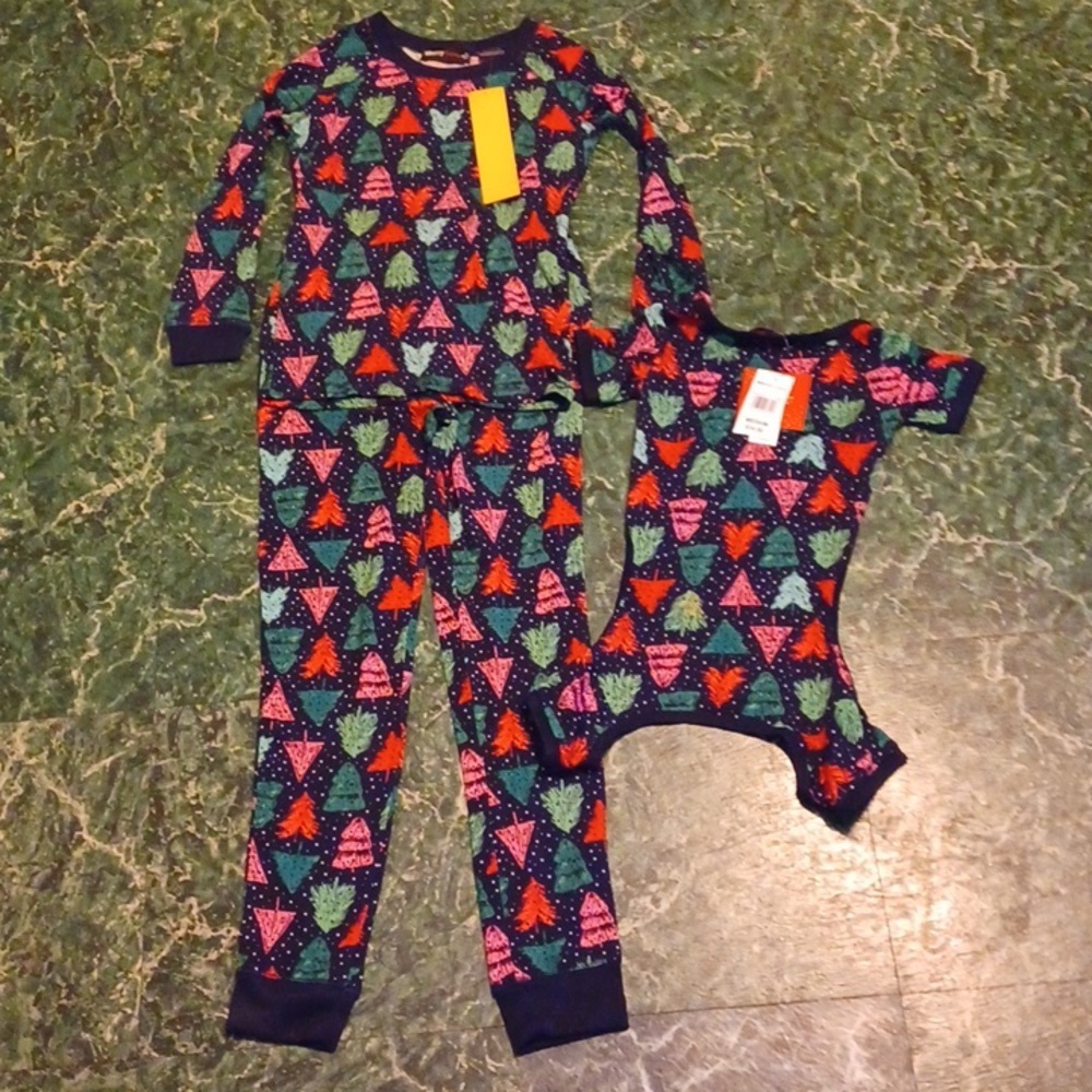 Christmas pj children size medium and matching dog pjs size medium